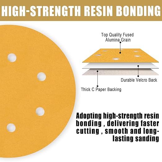 6 Inch - 6 Hole Hook and Loop Sanding Discs 320 Grit, Random Orbital Sandpaper for Automotive and Woodworking - 100 Pack