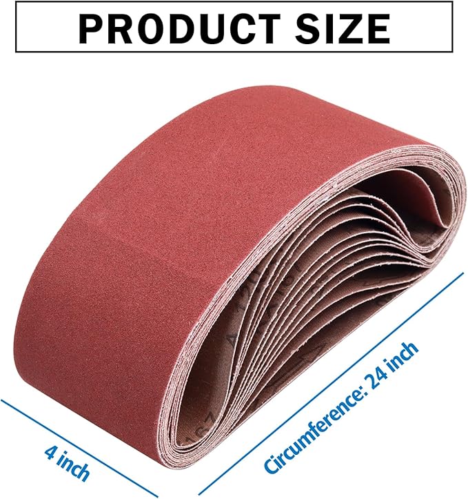 4 x 24 inch Sanding Belts, 120 Grit Aluminum Oxide Belt Sander Sanding Belt, 4x24 Belt Sander Belts for Woodworking, 24 Pack(4x24in, 120 Grit)
