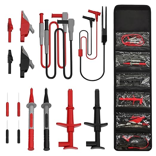 15 Pcs Multimeter Test Leads Kit with Alligator Clips,Test Hook,Test Probe,Tweezer CAT III for Professional Electrical Testing for Fluke/AstroAI/INNOVA Multimeter,Clamp Meter