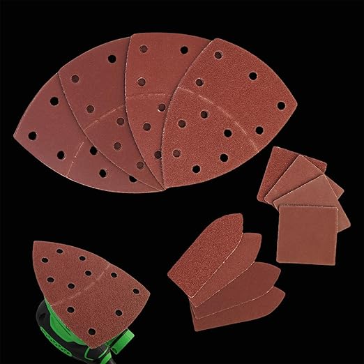 120 PCS Mouse Sander Sandpaper 60/120/180/240 Grit with Holes Hook and Loop Detail Sander Finger Sander Pads for Woodwoking Drywall