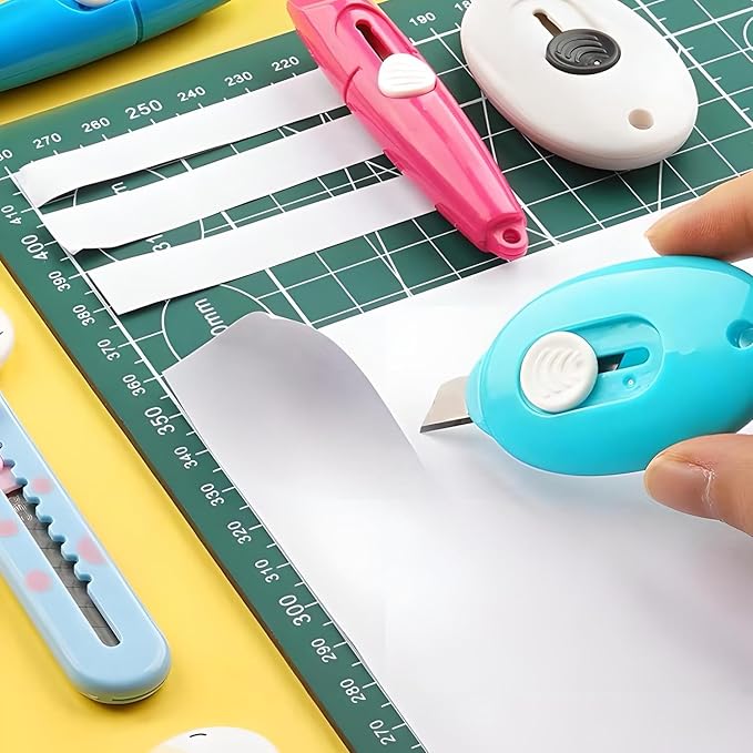 10PCs Mini Retractable Box Cutter Set for Office, Paper Cutter, Package & Letter Envelope Opener, Utility Knife with Keychain Hole, (MIni Utility Knife)