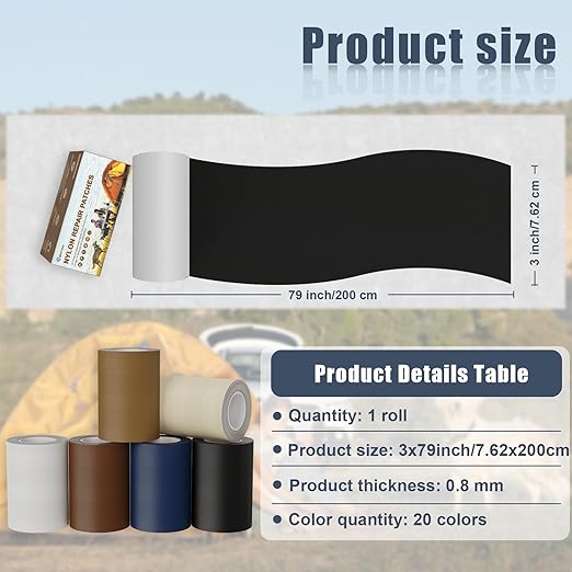 3x79 Nylon Repair Patch Nylon Repair Tape Self Adhesive Fabric Tapes Outdoor Camping Gear Fabric kit for Tent, Umbrella, Down Jackets, Sleeping Bag, Knapsack （Dark Blue）