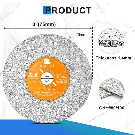 Rock Slab Grinding Disc - 3 inch Glass Cutter Disc (5pcs), Granite Cutting Disc, Diamond Grinder Wheel for Rock Slab, Stone, Tile, Marble, Granite, Glass Diamond Cutting Discs