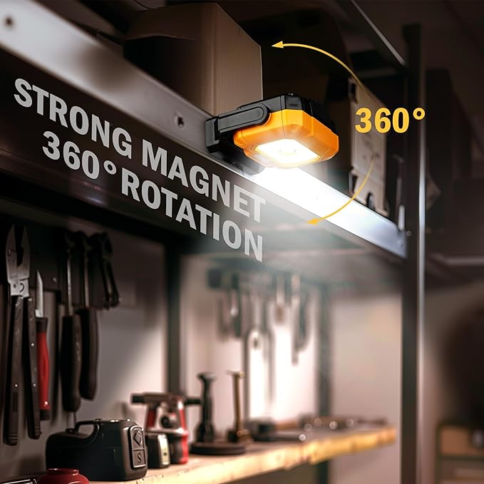 Magnetic Work Light, 1200LM COB LED Rechargeable Work Light with 15 Lighting Modes, 360°Rotatable Flood Lights for Car Repairing, Job Site Lighting Emergency Outdoor Camping Hiking