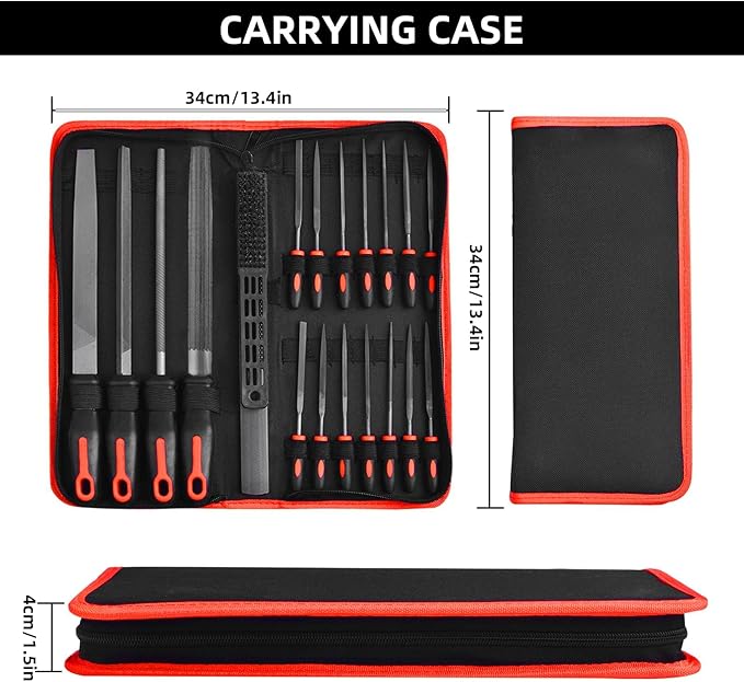 NORTOOLS 19 PCS Metal File Set, T12 Metal Files for Steel,Flat/Round/Triangle/Half-Round Hand Set with Needle File & Steel Brush for Metals, Metalworking & Woodworking