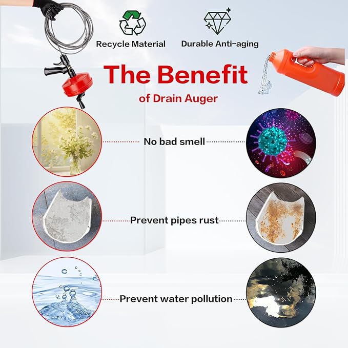 Upgrade Plumbing Snake Drain Auger,25 FT Automatic Retract Drain Snake with Dual Mode,Professinal Drain Clog Remover,Flexible Snake Drain Hair Remover Tool for Bathroom Shower Sink Kitchen