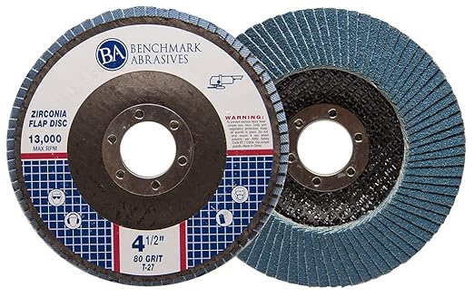 Benchmark Abrasives 4.5" Premium Zirconia Type 27 Flap Discs Grinding Wheels for Sanding Stock Rust Removal Finishing Grinding Deburring Stainless Steel, 7/8" Arbor (10 Pack) - 80 Grit