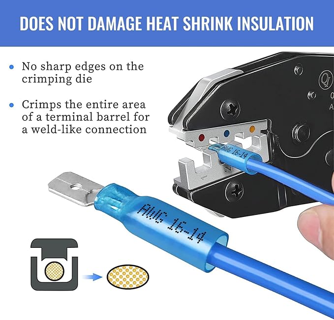 Qibaok Crimping Tool Ratcheting Wire Crimper for Heat Shrink Connectors with 200pcs Heat Shrink Butt Connectors for AWG 20-10