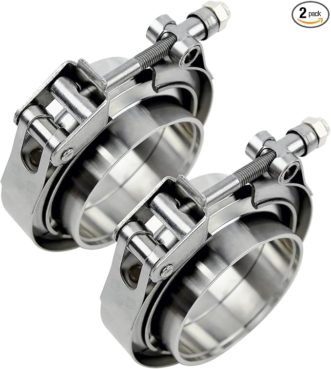 2.75 inch V Band Clamp - 2 sets of Quick Release Vband Clamps with Male Female Flanges Stainless Steel for exhaust system, turbocharger, downpipe and mufflers (2.75" - 2 Pack)