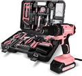 COMOWARE Pink Tool Box with 20V Drill, 120 Pcs Pink Tool Set, Tool Kit for Home, Pink Drill Set for Women, Power Tool Combo Kits with 2.0 Ah Li-ion Battery & Charger, 25+1 Clutch