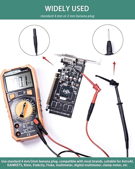 Mini Grabber with 4MM Banana Jack, Mini Test Hook Clips for Multimeter Leads Push on Probe(2PCS)