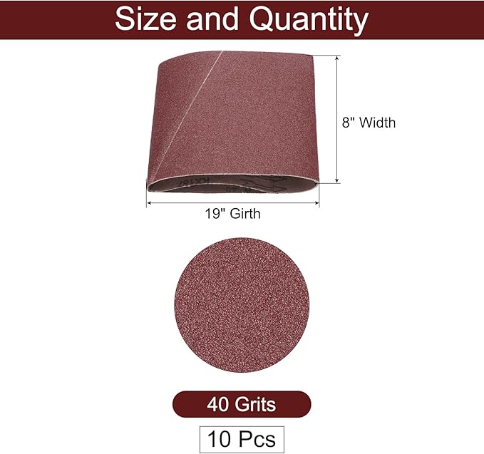 uxcell 10pcs 8" x 19" Sanding Belts 40 Grits Aluminum Oxide Abrasive Belt Sander Paper Sanding Papers for Metal Wood Grinding Polishing, Reddish Brown