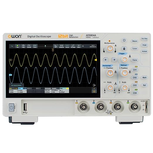 Digital Oscilloscope ADS804A 70 MHz Bandwidth OWON 4 Channel Oscilloscope with 12bits Vertical Resolution and 700,000 Wfms/s Waveform Capture Rate Oscillograph
