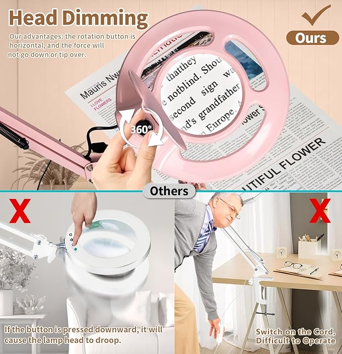 HITTI 2200 Lumens 10X Magnifying Glass with Light and Stand, 24W Super Bright Esthetician Light Magnifier, Stepless Dimmable Hands Free Magnfiying Lamp for Workbench Craft Painting Reading Hobby