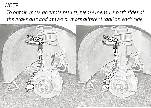 Disc Brake Rotor Ball Joint Gauge, 0-1” by 0.001” Dial Indicator, Automobile Brake Disc Flatness Runout Backlash Measuring Tool, with 13” Flexible Stem Holder & Locking Pliers