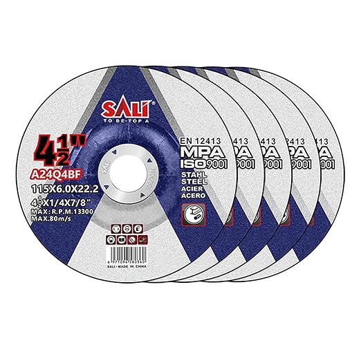 SALI 5 Pack 4-1/2 Inch Grinding Wheels for General Purpose Metal & Stainless Steel, Aluminum Oxide Grinding Disc for Angle Grinder, Depressed Center 4.5" * 1/4" * 7/8"(115 * 6.0 * 22.2 mm)