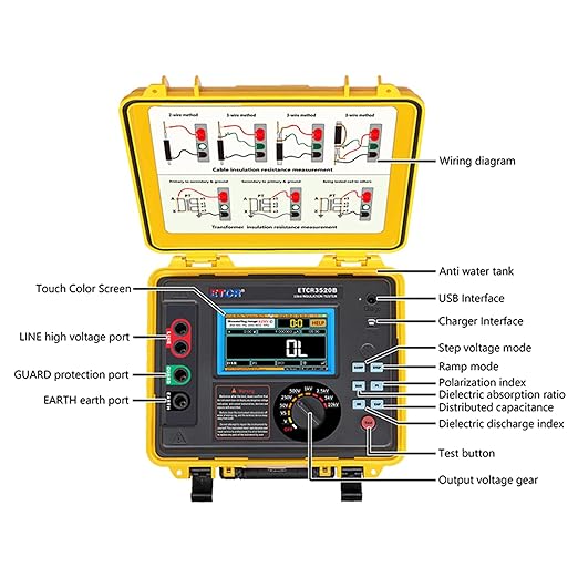 ETCR3520B Insulation Resistance Meter 10KV High Voltage Insulation Resistance Tester Multifunction PI DAR Ster RAMP DD Cap High Voltage Megohm Meter with Max Range 10KV 20TΩ 7mA