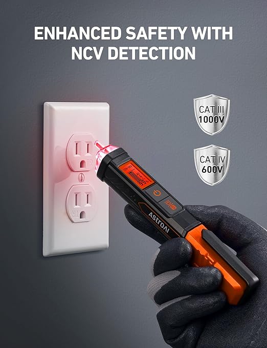 AstroAI VTS1000H Voltage Tester with Screwdriver, Non-Contact Electrical Tester, Dual Range AC 12V/70V-1000V, Live Wire Test, Wire Breakpoint Finder, Audible Alarm, LCD Percentage Display, Orange