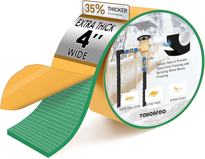 Pipe Insulation Tape, Foam Insulation Tape for Outdoor Pipes Winter Freeze Protection, Foam Pipe Insulation Wrap, Heat Tape for Water Pipes, Copper Pipes, PVC, AC Line, 4in x 15ft, Green