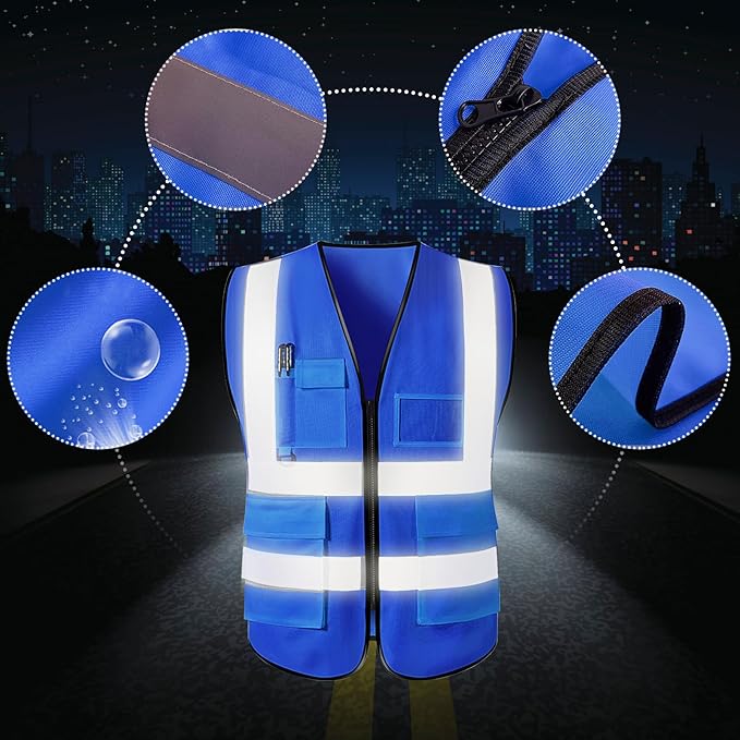 Custom Safety Vest for Men with Logo High Visibility Safety Vests Reflective with Pockets and Zipper Construction