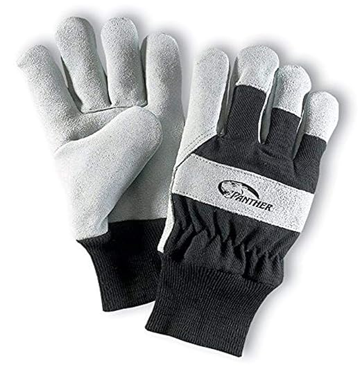 Galeton 2103-L Panther Select Leather Palm Gloves, Knit Wrist Cuff, Large, Black/Gray (Pack of 12)