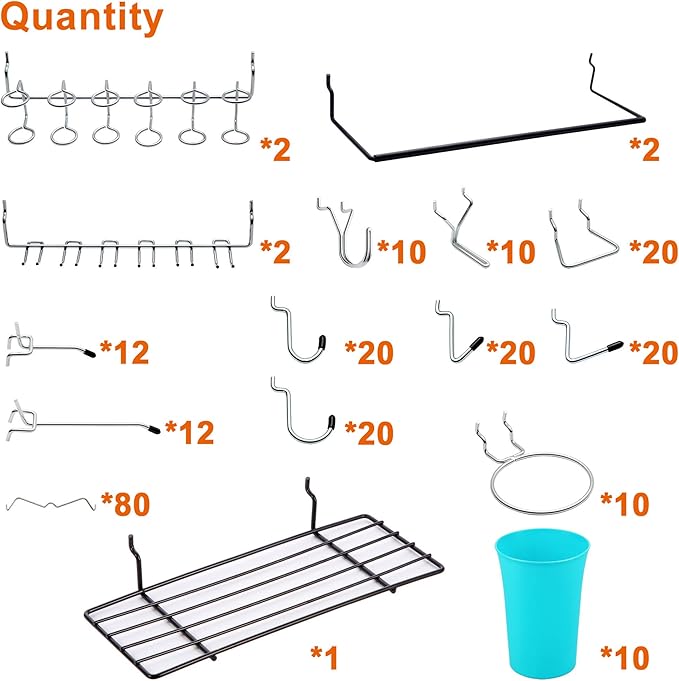 Pegboard Hooks, Pegboard Rack, Peg Locks, for Organizing Various Tools, 251 Pieces