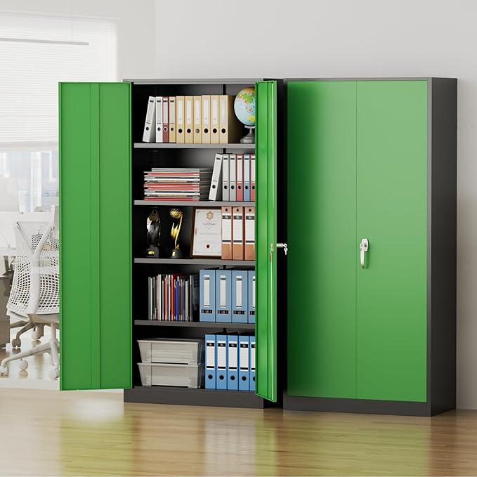 Pataku Metal Storage Cabinet, 71" Garage Cabinet with Doors and Shelves Lockable Steel Multifunctional Cabinets, File Cabinets for Home, Office, Warehouse(Dark Green)
