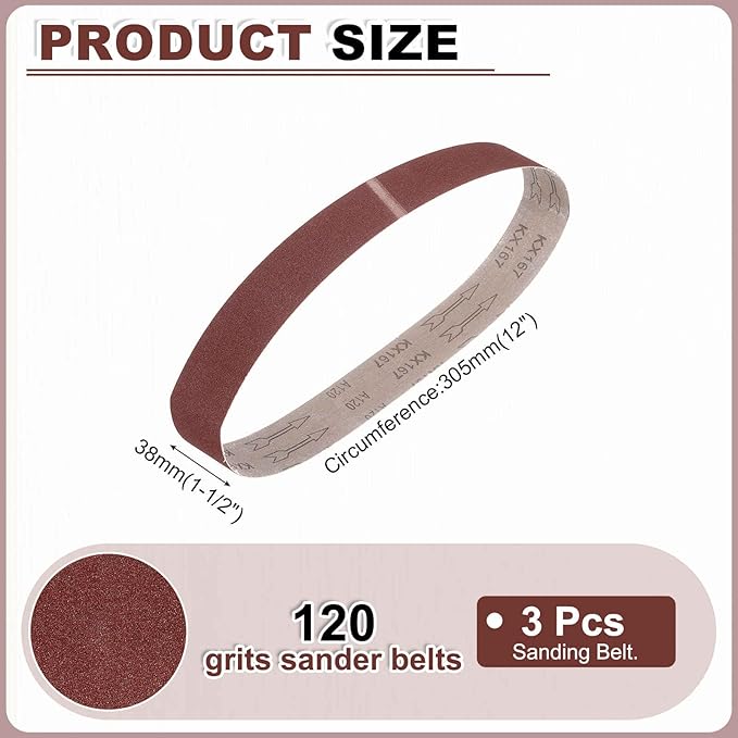 HARFINGTON 1-1/2 x 12 Inch Sanding Belts, 3 Pcs 120 Grit Aluminum Oxide Abrasive Belt Sander File Belt for Woodworking, Metal Polishing, Knife Sharpener