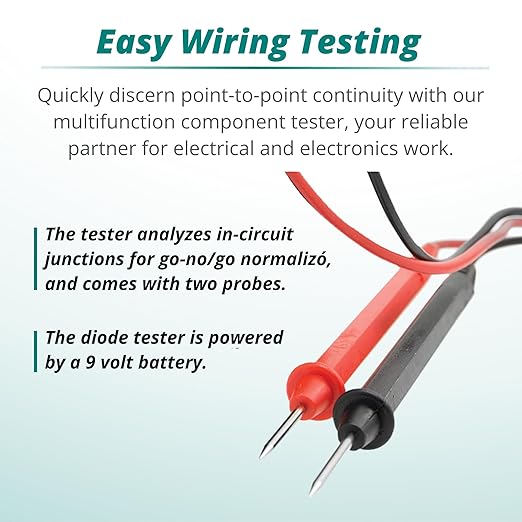 Excelta Pocket Transistor & Diode Tester, Continuity Check, Made in USA (9V Battery Not Included), Professional