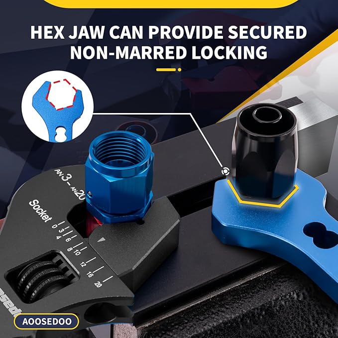 3AN-20AN AN Fitting Wrench AN Fitting Tool for AN Hose Fitting Assembly Adjustable Lightweight Aluminum Black With 6AN-AN8 Double-ended AN Wrench Blue