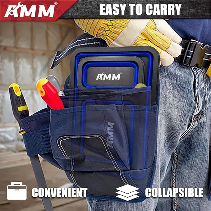 AMM Foldable Magnetic Parts Tray Set, 3 Different Size Magnetic Tool Trays for Bolts Screws Nuts & Small Metal Parts, Mechanic Tool Present for Men，Blue