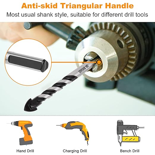 11PCS Masonry Drill Bit Set & Concrete Drill Bit Set 1/8"-1/2" Industrial Strength Carbide Drill Bit Tip for Glass/Brick/Plastic/Cement/Wood/Tile/Etc, by TITGGI