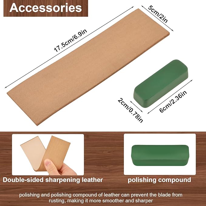 Wood Carving Knife With Leather Strop and Polishing Compound - Whittling Tools for Beginners, Adults and Kids (Oblique Carving Knife)