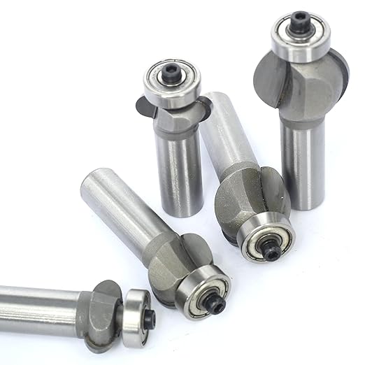 5Pcs Edging Fluting Bits Set,1/2" Shank, Concave Sunk Bead Router Bits Radius R4mm,R5mm,R5mm,R11.3mm,and R13.6mm,Bearing Guided Decorative Edge Bits for Wood Profiling,Molding