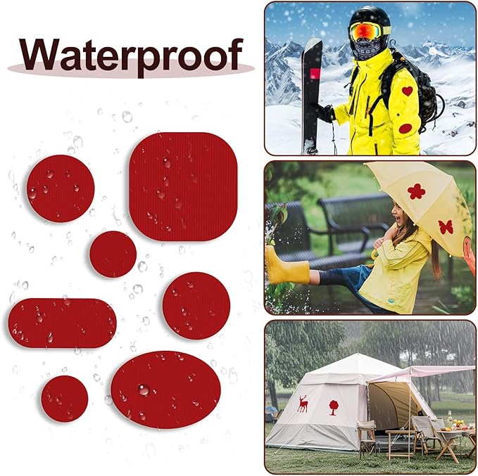 45PCS Nylon Repair Patch Self-Adhesive Pre-Cut Fabric Patch Down Jacket Repair Patches for Puffer Jackets Tenacious Tape Polyester Waterproof Lightweight Tent Repair Patch for Clothes Bag(Red)