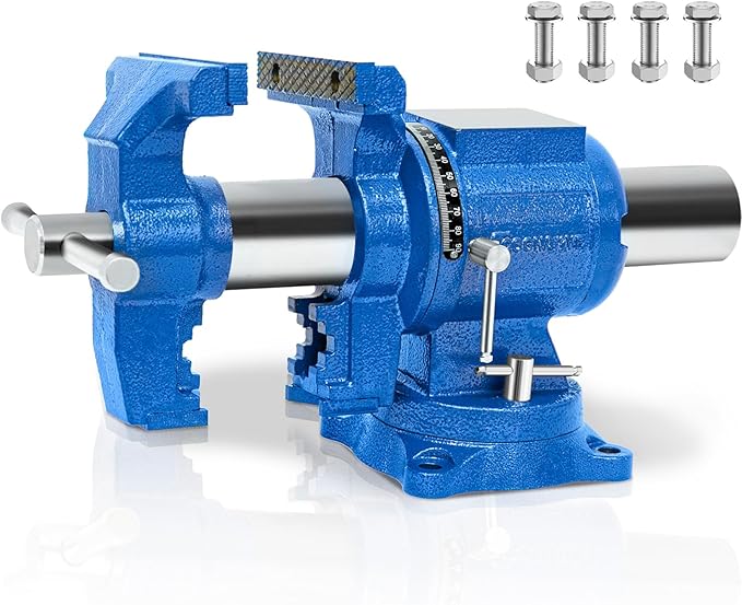 5-Inch Heavy Duty Bench Vise Ductile Iron Bench Vise 360° Multi-Purpose Bench Vice with Anvil, Clamp force 4000KG, Blue