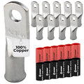 SELTERM 10pcs - 6 Awg - #10 Stud - Battery Lugs - Ring Terminal Connectors | with 12pcs 3:1 Black & Red Heat Shrink Tubing with Adhesive | Heavy Duty Battery Cable Ends - Tinned Copper Wire Lugs Kit