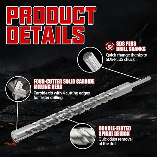 CSOOM SDS Plus Rotary Hammer Drill Bit 1"x12.2", Professional Concrete Drill Bit for Concrete, Brick, Stone and Cement Walls