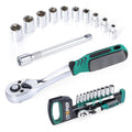 12Pcs 1/4 Inch Drive Ratchet Socket Wrench Set, 72 Teeth Bent Handle Release Ratchet Wrench with CR-V 6 Point Shallow Metric Sockets (4mm-13mm) and Extension Bar