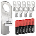 SELTERM 10pcs - 4 Awg 3/8" Stud (Wide) Battery Lugs - Ring Terminal Connectors with 12pcs 3:1 Black & Red Heat Shrink Tubing with Adhesive, Heavy Duty Battery Cable Ends - Tinned Copper Wire Lugs Kit