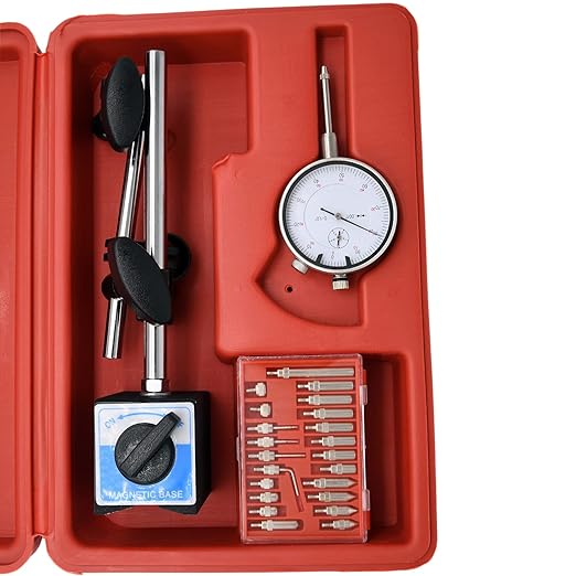 Dial Indicator with Magnetic Base, 0-1.0" Tester Gage, 0.001" Precision Test Indicator with Point Precision Inspection Set,Magnetic Dial Indicator Base Holder with Fine Adjustment Long Arm