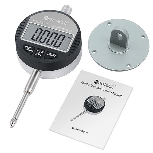 Neoteck DTI Electronic Digital Dial Indicator 1 inch/25.4 mm | Digital Probe Indicator Dial Test Gauge High Resolution: 0.0005 inch/0.01mm - Silver Gray