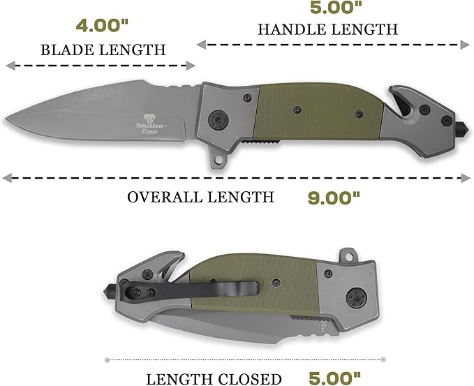 Snake Eye Tactical Heavy Duty Every Day Carry Folding Pocket Knife (Green-1019)