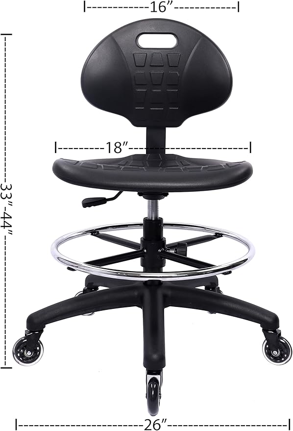 Chair Master (Medium Bench Stool, Rubber Roller Blade Stye Casters Easy to Clean! Ergonomic Polyurethane Chair with Footring. Seat Height Range 19"-27". Home Office Lab Workstation.