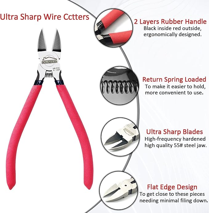 Wire Cutters 10 Pack, 6" Dykes Cutter, HOUSERAN Dikes Wire Cutters Wire Snips with Non-slip Red Handle, Side Cutters, Spring Loaded Wire Cutters, Flush Cutters for Artificial Flowers, Crafts, Zip Tie