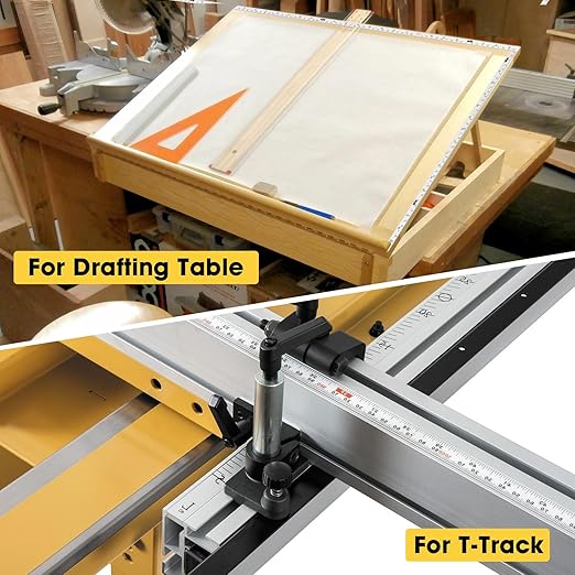 Adhesive Measuring Tapes,Steel Self Tape Measure,1/2" Wide Imperial & Metric Ruler Sticker, Stick On Table Saw and T Track for Woodworking, Drafting (White, Left to Right 39" 2PCS)