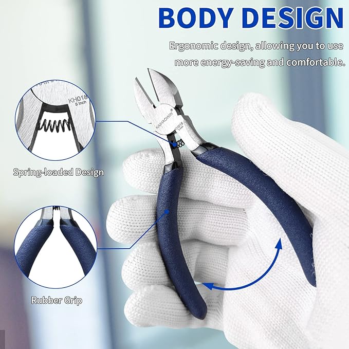 Wire Cutters 5 * 5 inch, KAIHAOWIN Flush Cutters Diagonal Cutters Side Cutters Precision Ultra Sharp Spring Loaded Wire Snips Clippers Dikes Cutting Pliers Small for Crafting Jewelry Making