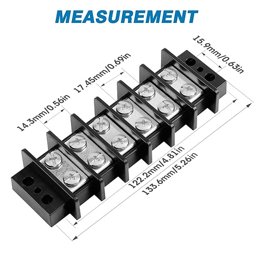 GLOSO TBE Double Row Stainless Terminal Blocks, Marine Grade, 4-14 AWG Cu, 75A/600V - 1 Pack, 6 Poles