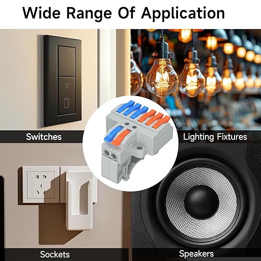 5Pcs Lever Wire Connectors, 2 in 6 Out, Push-in, 4-2.5 mm² Quick Wiring DIN Terminal Blocks, 40Pcs Wire Ferrules Terminals & 6.89 Inch DIN Rail Included