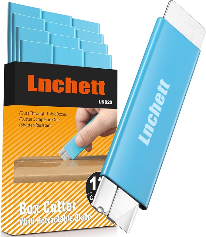 Box Cutter, 12-Pack Retractable Cardboard Mini Box Cutter for Packages, Boxes and Paper, All Metal Tough Sheath, Functional Basic Cutter with Case, Lock Ball Design